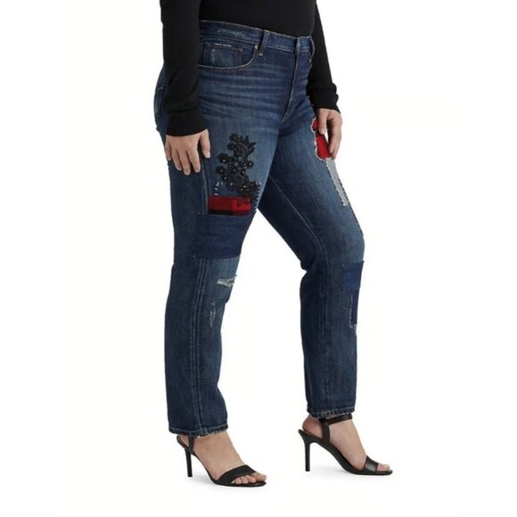 LAUREN Ralph Lauren Patchwork Relaxed Tapered Ankle Jeans Bianca Wash ( 20W ) - Picture 2 of 4
